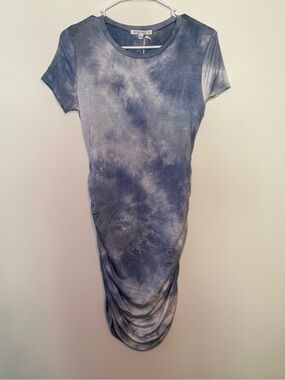 Antistar Blue Tie-Dye Short Sleeve Midi Dress
